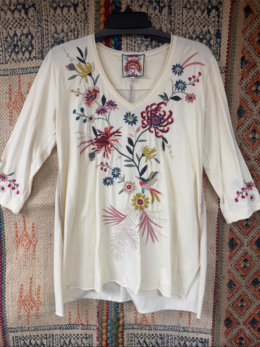 Johnny Was one of a kind sample Tiarei Drape Top in cream (Brie).